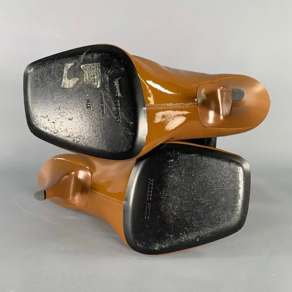 PHOEBE PHILO Size 7.5 Camel Patent Leather Square Toe Boots - Picture 6 of 9